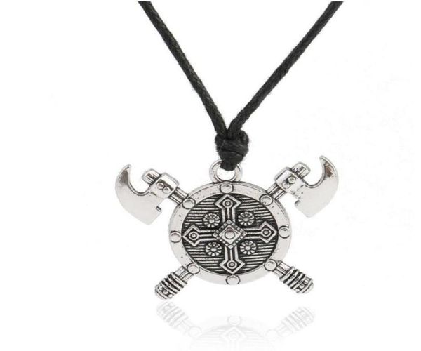 

jf127 design viking religious axe pendants necklace jewelry double axes shield amulet charms necklace jewelry whole6712788, Silver