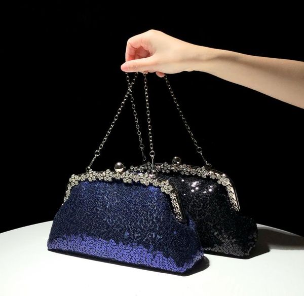

2022 clutch female banquet ladies fashion sequined evening handbag messenger dress bag cheongsam small handbag7537060, Black