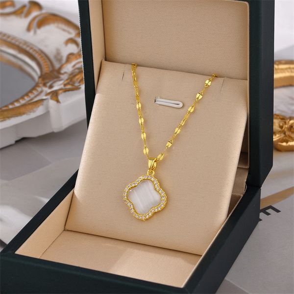 

new arrival pink white green gemstone clover necklace jewelry for gift, Silver