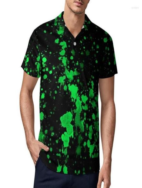 

men039s polos green neon paint splatter casuatshirts abstract graffiti shirts turn down collar novelty shirt summer mens sh836473449573, White;black