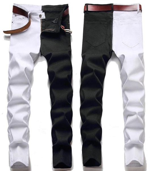 

men039s jeans male american styles fashion stitching slim twocolor white and black trend stretch trousers denim pants5438643, Blue