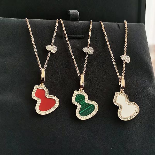 

18k plated gold diamond pendant necklace classic titanium steel diamonds bottle gourd pendant necklaces women luck necklace designer jewelry, Silver