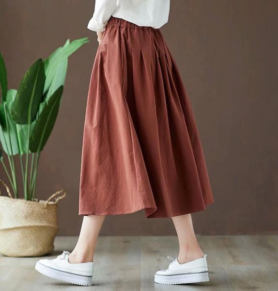 

skirts japan style mori girl cotton linen solid color skirt spring midlength aline women8036905, Black