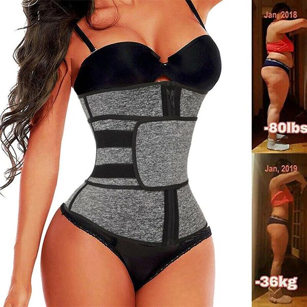 

1pc neoprene waist trainer corset sweat belt for women weight loss compression trimmer workout fitness240a, Black;gray