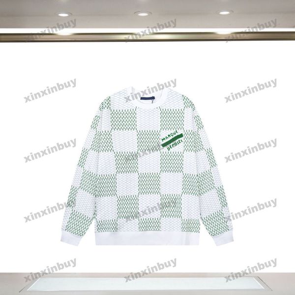 

xinxinbuy men women designer sweatshirt hoodie checkerboard letter printing sweater gray blue black white xs-l, Black;brown