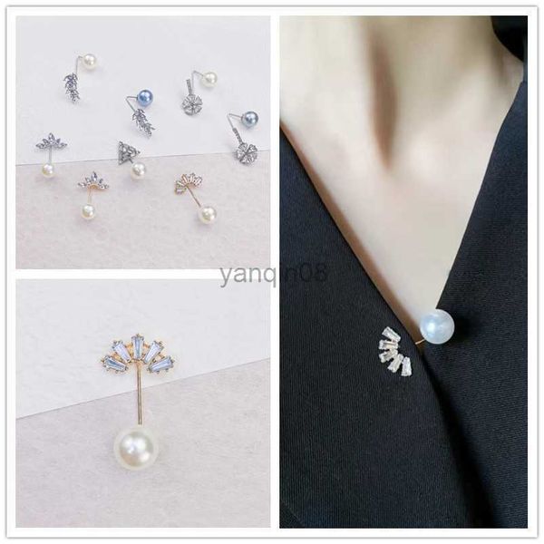 

pins brooches 2 pieces invisible fixed pin anti explosure luxury zircon brooch buckles for suit cardigan collar pins ornaments accessories h, Gray