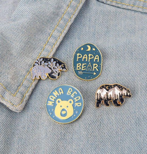

polar bear series cartoon brooches women alloy round animal letter clothes pins european enamel mountain tree moon badge brooch pi3505300, Gray