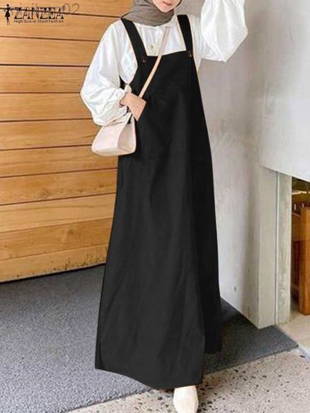 

basic casual dresses zanzea fashion summer overalls dress women strap solid long sundress casual muslim dubai turkey abaya hijab dresses rob, Black;gray