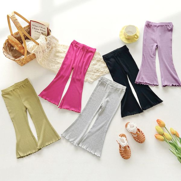 

fashion girls pants solid colors elasticity boot cut toddle casual trousers child's wide leg pants, Blue