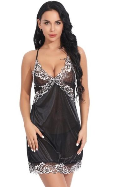 

s  l xl women lingerie nightgowns female nightdress lace trim sleepwear sfy1125477955, Black;red