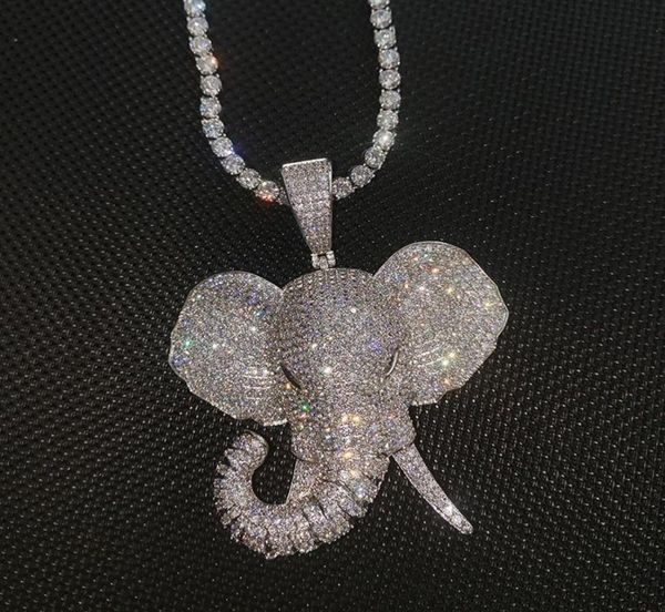 

pendant necklaces hip hop cubic zirconia pave bling iced out elephant animal pendants necklace for men women fashion jewelry gold 5524441, Silver