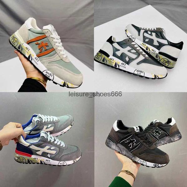 

premiata men casual shoes luxury sneakers white black lace-up shoe with box