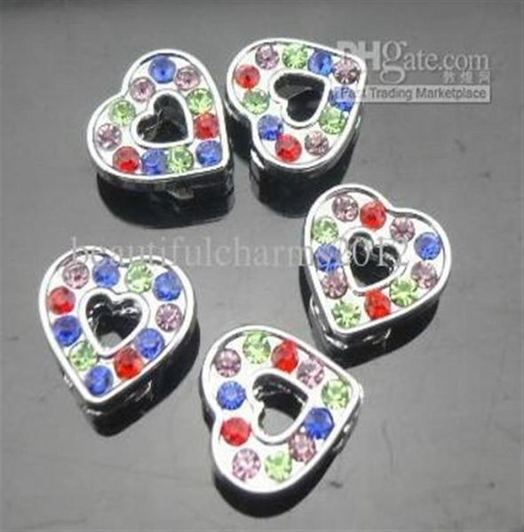 

whole 50pcslot 8mm colorful rhinestones heart slide charms fit 8mm phone strips diy accessories fashion jewelrys263j4203247, Bronze;silver