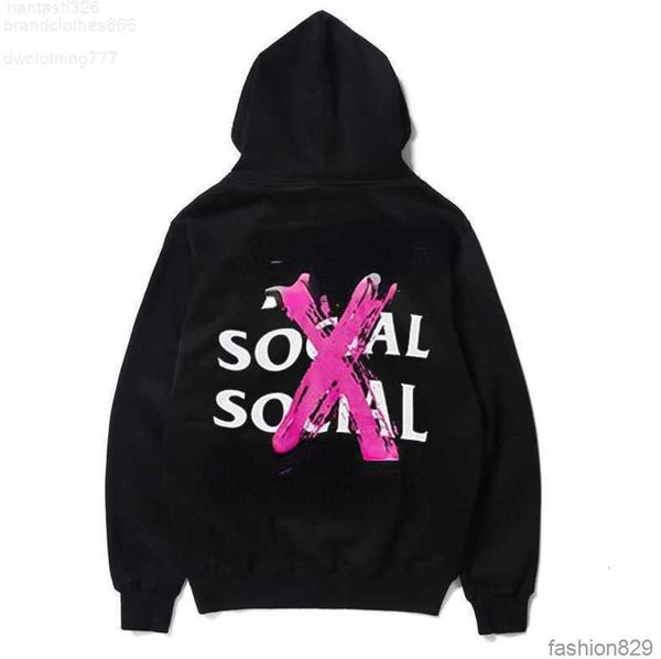 

2023 men new hip hop brand hoodie cross powder plush loose pullover anti social club color jacket tidal flow design533ess, Black