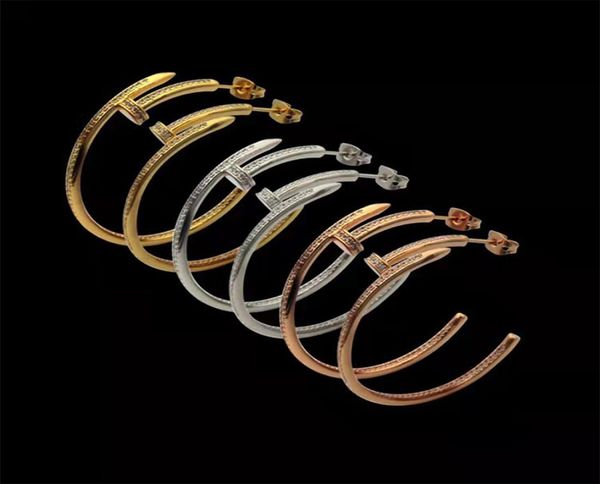 

fashion woman designer hoop earring luxury full diamond nail earrings 3a grade crystal love jewelry suitable for women5251258, Golden;silver