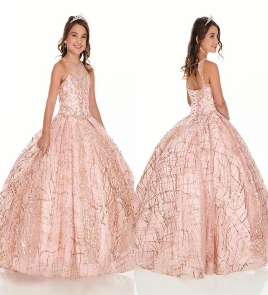 

2022 bling rose gold mini quinceanera pageant dresses for little girls glitter tulle jewel rhinestones beaded party dress toddler 2254502, White;blue