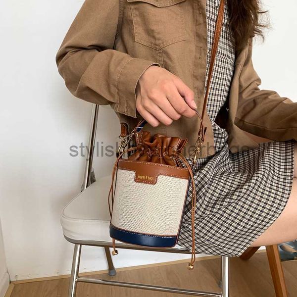 

shoulder bags bucket bag women's 2023 new korean handheld cylinder shoulder bag tidal canvas contrast crossbody bagstylishdesignerbags