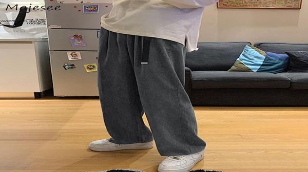 

men039s pants chic casual men corduroy sashes elastic waist wide leg trousers vintage loose allmatch straight spring retro tee8654775, Black
