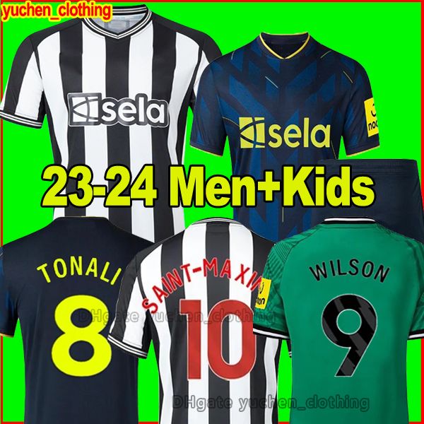 

23 24 wilson newcastles soccer jerseys kids kit 2023 2024 bruno g. tonali saint maximin isak uniteds football shirt goalkeeper home away thi, Black;yellow