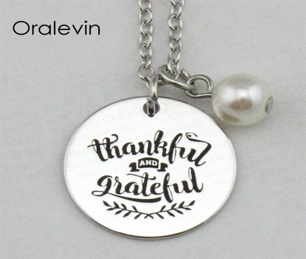 

thankful and grateful inspirational hand stamped engraved custom pendant chain necklace metal stamped jewelry 18inch 22mm 10pcs lo9428956, Silver