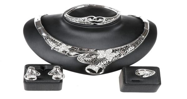 

fashion brand african jewelry set new design 18k gold plated necklace bracelet earrings ring jewellery sets3247220, Slivery;golden