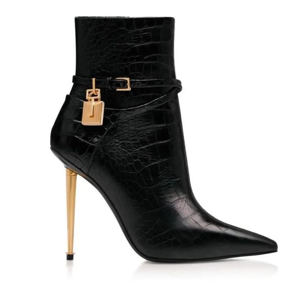 

perfect tom-fords-boots women ankle boots thin heel brand designer woman belt boot padlock and gold heeled pointy toe dress wedding party gi, Black