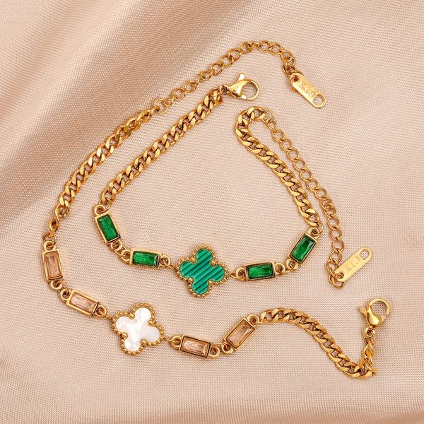 

ins style 4 leaf white green clover charm bracelet jewelry for gift, Golden;silver