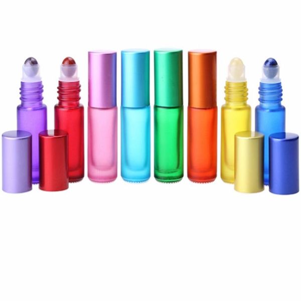 

5ml glass oil bottles aluminum cap gemstone roller bottle empty essential oil roll on roller ball bottle
