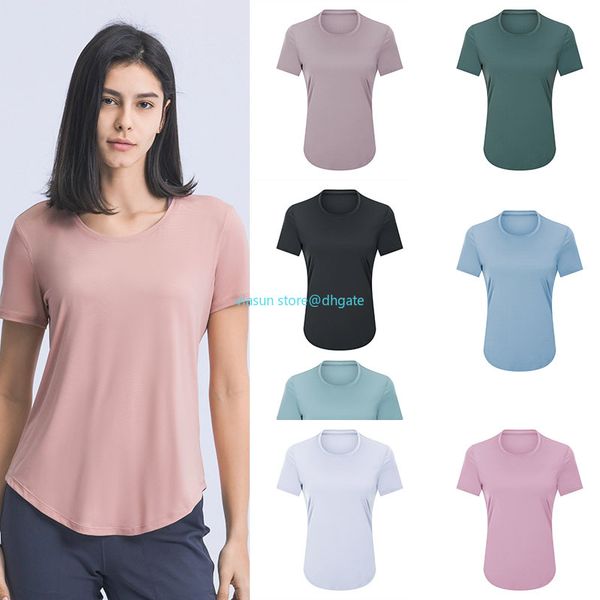 

womens lu yoga love t-shirt summer ll womens round collar short sleeve elastic breathable sports fitness solid color