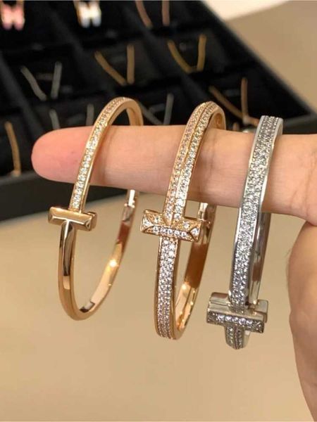 

18k rose gold t1 bracelet women's diamond white wide and narrow edition tiffay double handpiece fashion versatile couple 750, Black