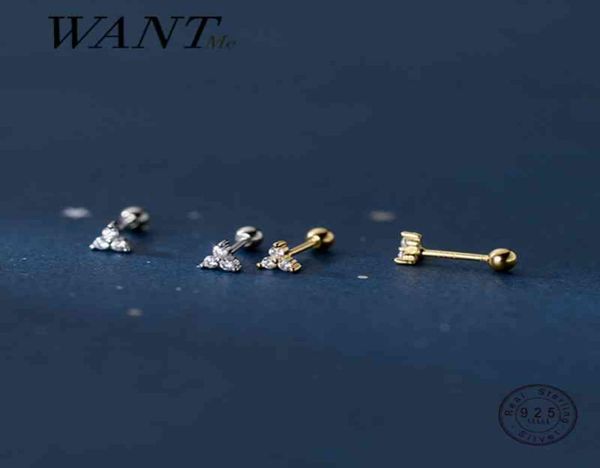 

wantme genuine 925 sterling silver romantic three petal flower mini cute stud earrings for women girl charming party jewelry 210501006625, Golden;silver