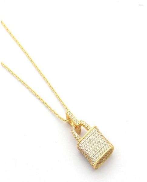 

fashion full diamond lock necklace iced out pendant for mens and women party wedding lovers gift engagement stainless steel jewelr8345031, Silver