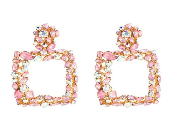 

pink statement earrings for women large square crystal big earrings 2019 rhinestone drop earing geometric fashion jewelry4851898, Silver