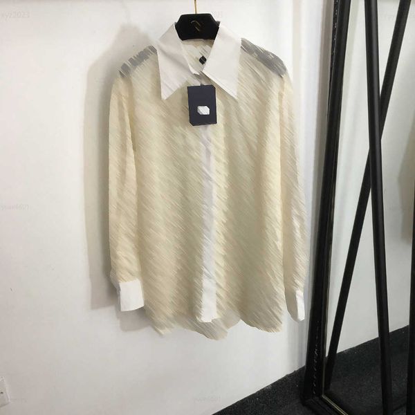 

2023 womens designer clothing lady blouse logo embroidered letters shirt size s-l thin perspective long sleeved girl, White
