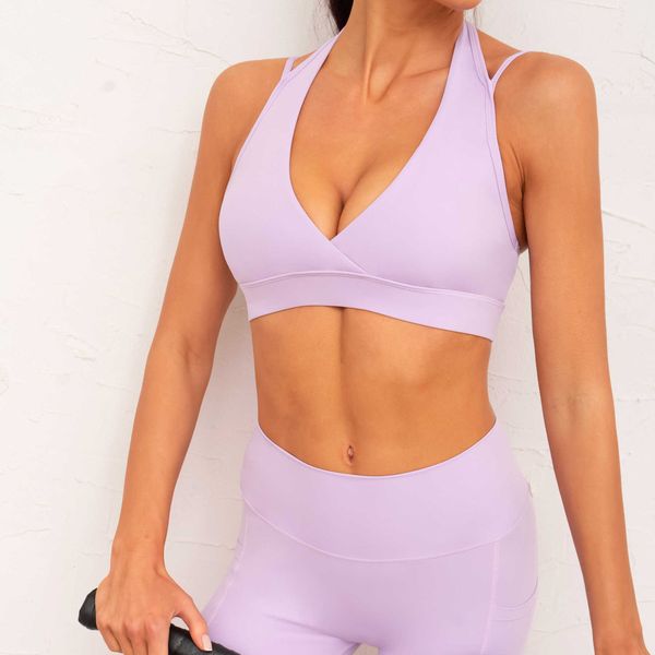 

new yoga suit hanging neck yoga underwear yoga pants gathering yoga bra sports fitness set