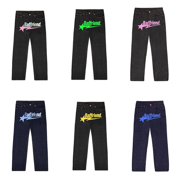 

designer mens jeans university y2k jeans badfriend hip hop letter printed black pants men women fashion casual rock wide foot baggy trouser