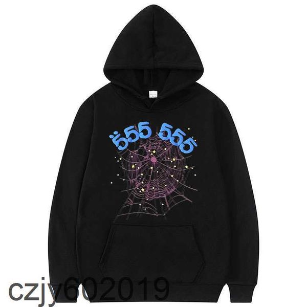 

fashion creativity sp5der 555555 angel number hoodie men women spider web pattern sweatshirt loose clothing 220310cudn, Black