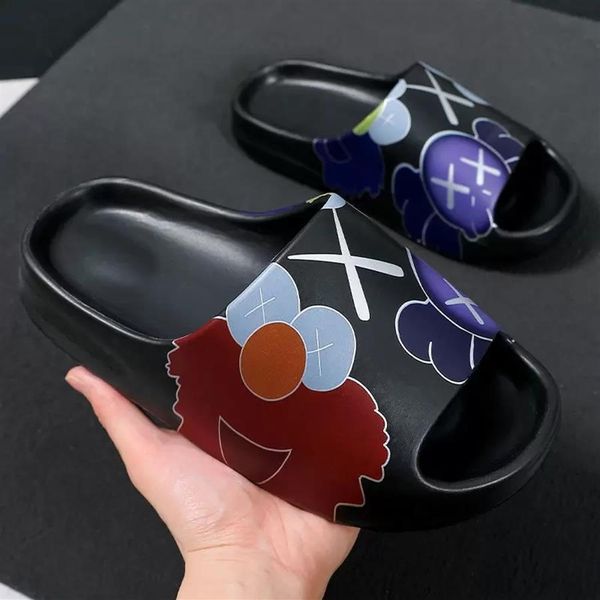 

2022 summer slipper new net red coconut thick bottom step poo bathroom slipper special pattern watermark shoes3235, Black;grey