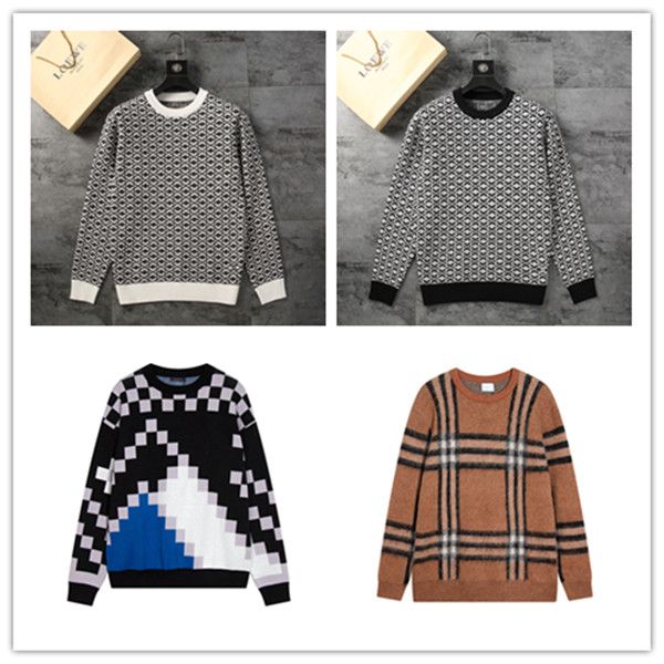 

men's designer sweater fashion casual business black and white color high-end jacquard knit slim-fit long sweater classic luxury wool w, White;black