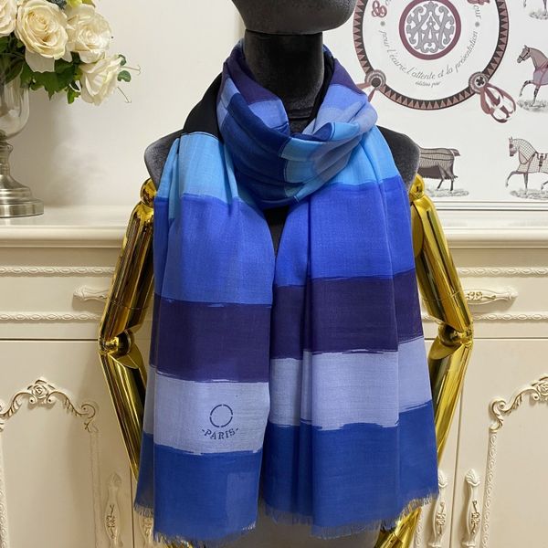 

women long scarf scarves shawl 25%silk 75%cashmere material thin and soft print letters stripes pattern size 190cm - 105cm, Blue;gray