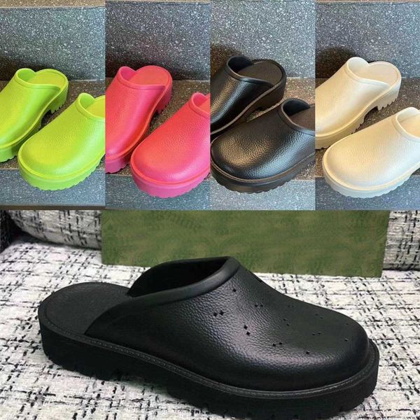 

with box perforated designer sandals thick bottom platform slide fashion casual shoes luxury hollow pattern rubber sandal flats sliders, Black