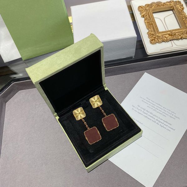 

women vintage long earrings 18k gold plated antique copper square dangle earrings luxury branded retro classic jewelry earrings, Golden