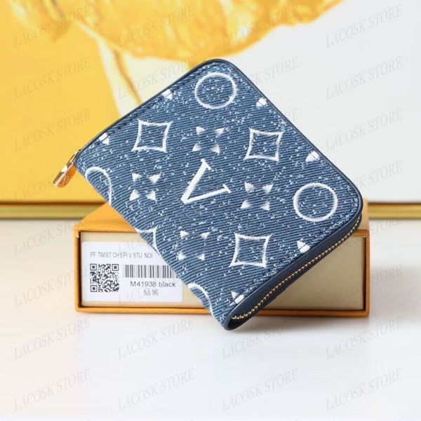 

denim designer wallets men women embroidery letter flower purses luxury clutch bags cowboy canvas blue credit card wallet, Red;black