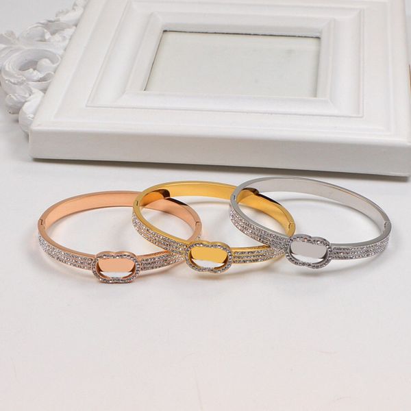 

full diamond bangles fashion letters bracelets men women luxury hollow bangle 3 colors titanium bangle jewelry, Black