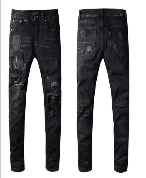 

2019 mens designer sticking cloth biker jeans slim fit motorcycle biker denim for men fashion designer hip hop mens jeans good qua8441030, Blue