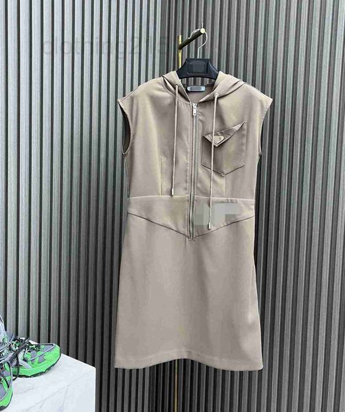 

basic & casual dresses designer temperament commuting acetic acid slim and comfortable hooded waist fashionable embroidery letter sleeveless, Black;gray