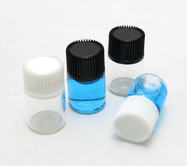 

100 x 2ml empty clear mini glass essential oil bottle 2cc transparent samples vials orifice reducer cap2277007