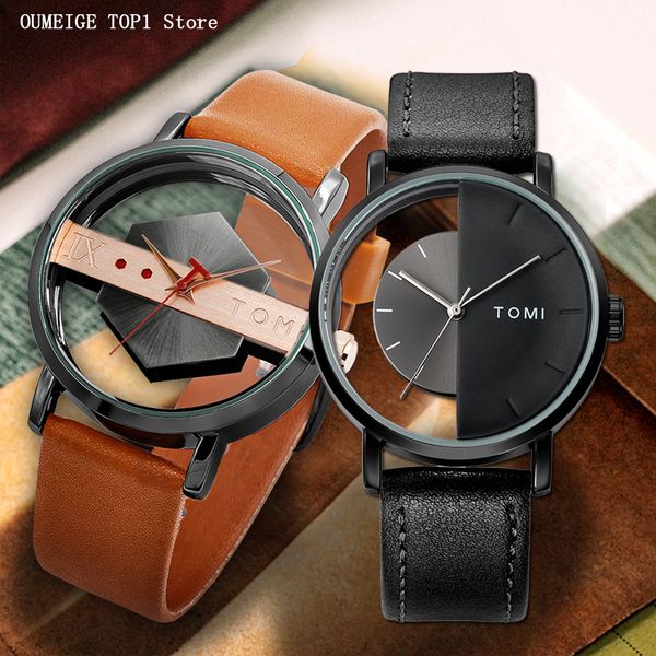 

wristwatches tomi creative watch for men stylish skeleton dial half transparent wristwatch unique women bracelet simple reloj hombr 230807, Slivery;brown