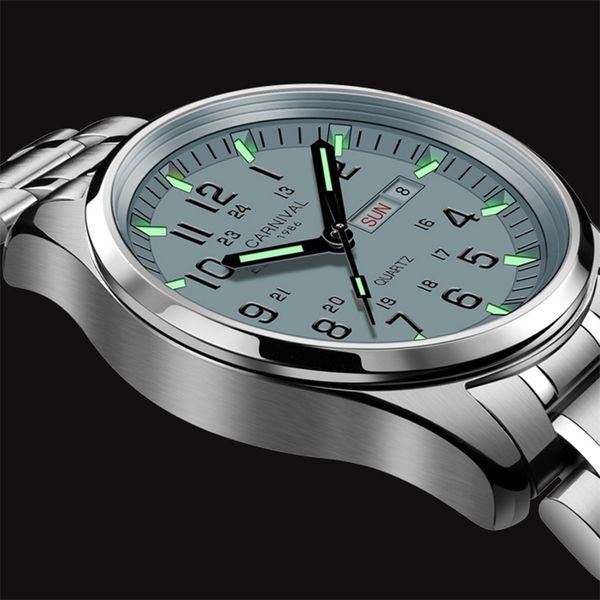 

other watches carnival luxury brand watch men quartz luminous hands waterproof solid stainess steel men s clock relogio masculino 8638 23080, Slivery;black