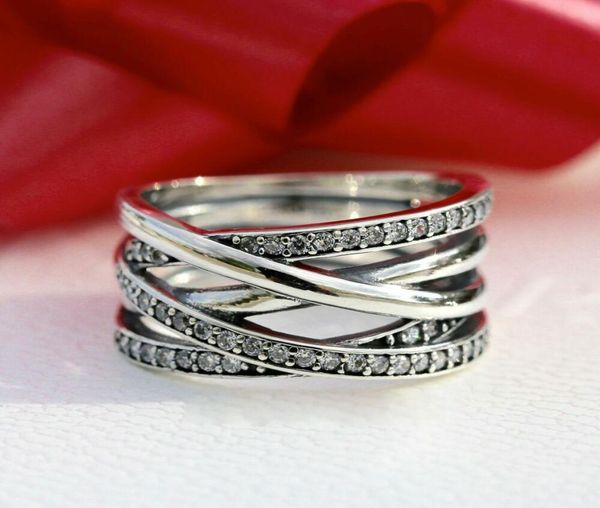 

100% 925 sterling silver entwined ring with cz stones fit style jewelry fashion wedding ring7427235